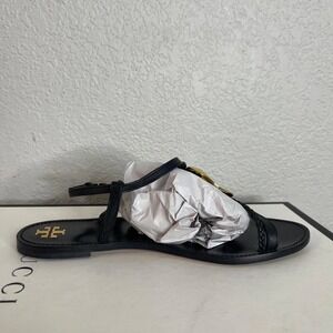 Tory Burch Patos Black Gold Leather Flat Slingback Sandals Braided Women's 8.5 M